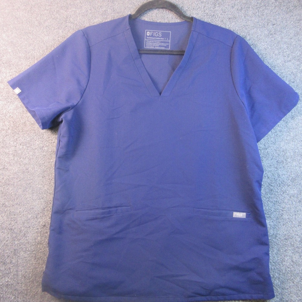 FIGS Technical Collection Scrub Top Shirt Mens Large Blue V Neck Pockets